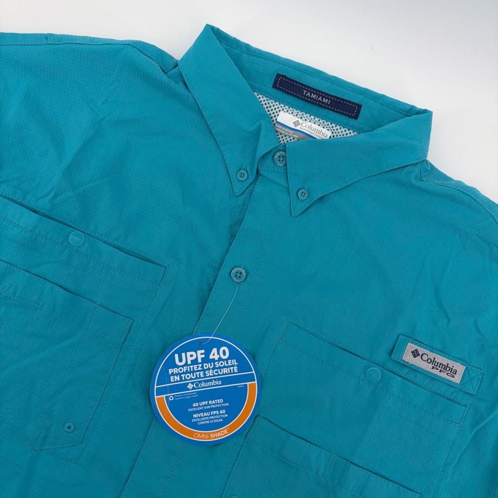 Columbia Fishing Shirt Mens XL Teal Tamiami II SS PFG UPF 40 Ripstop Hiking New